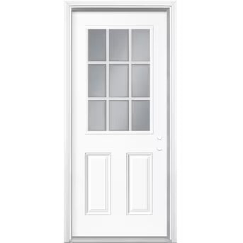 36-in x 80-in Steel Half Lite Left-Hand Inswing Primed Prehung Front Door with Brickmould Insulating Core with Grills